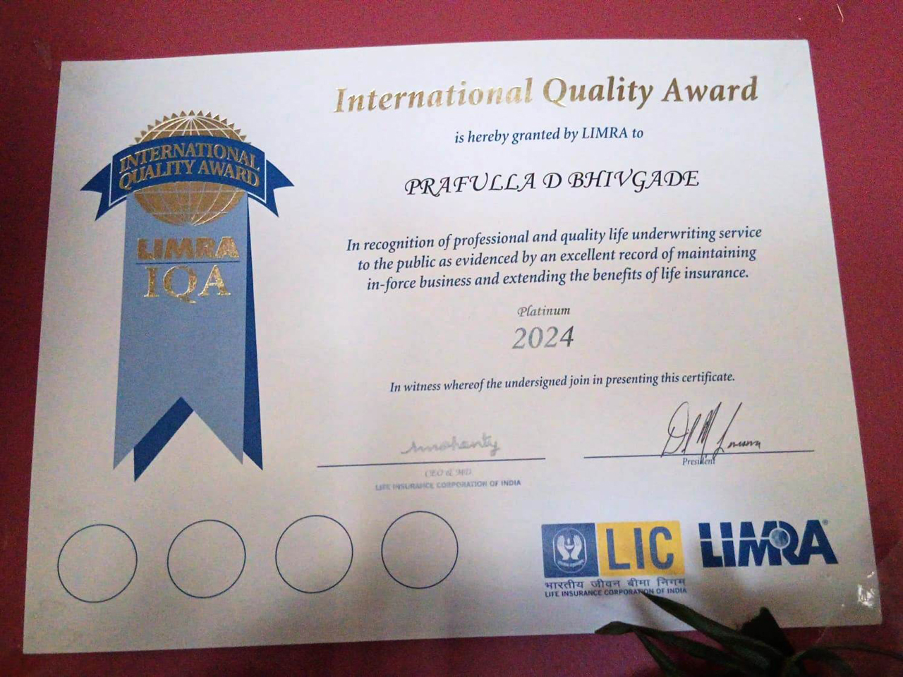 Insurance achievement award ceremony